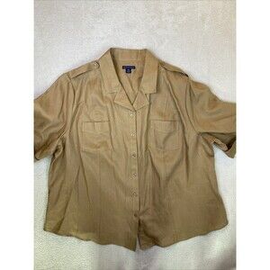 Westbound Woman Linen Button Shirt Women's 24W Short Sleeve Safari Military Brow